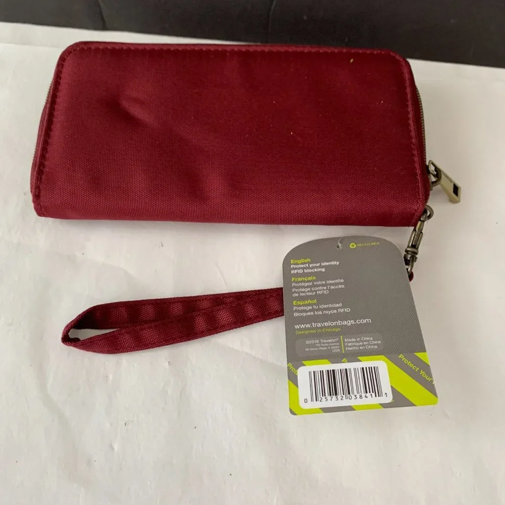 Travelon RFID Burgundy Blocking Zip Around Wallet Credit Card Safety 4x7.5” New - Picture 3 of 8